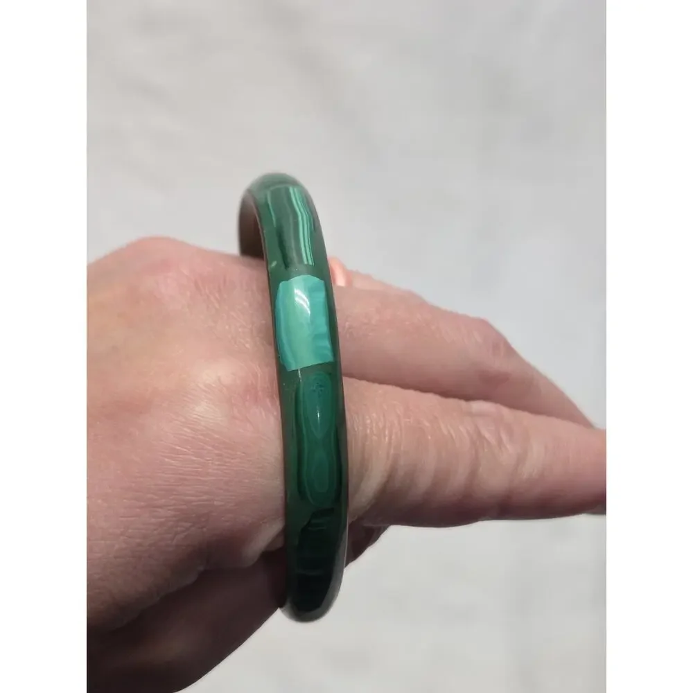 Bangle Bracelet Women OS Green Malachite Brass Inlay Vintage Boho Jewelry Earthy